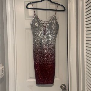 Sequin Silver and Burgundy Dress